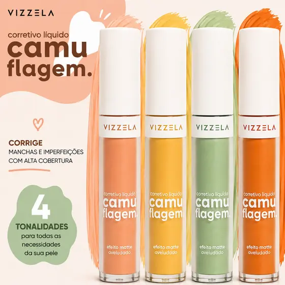 Corretivo Maquiagem VIZZELA Corretivo Camuflagem 7g Corretivo Alta Cobertura Corretivo Salmão Olheiras VIZZELA
