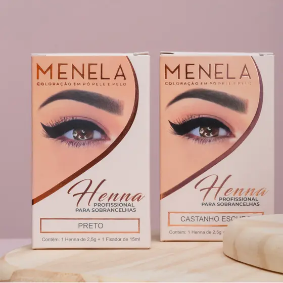 Henna Sobrancelha MENELA Profissional 2,5 g Com Fixador Todas As Cores - Escolha a Sua Cor