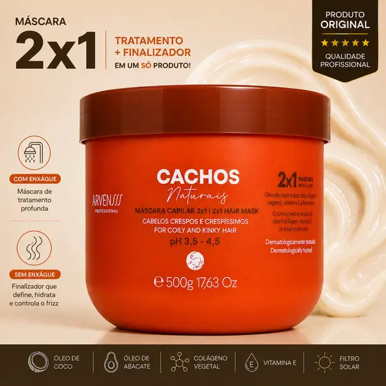 Máscara de Hidratação Arvensis 2x1 500g Máscara de Cabelo Crespos e Crespíssimos Arvensis 2x1 Arvensis Cachos