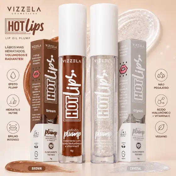 Gloss Vizzela Hot Lips Gloss Aumenta Boca Lip Gloss Gloss Labial Efeito Plump Gloss Marrom Gloss Labial Transparente