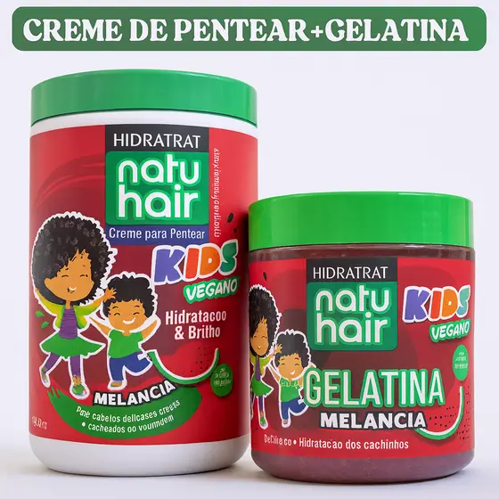 Kit Creme de Pentear Melancia Gelatina de Melancia NATUHAIR 500g Kit Cabelo Cacheado Modelador de cachos Antifrizz