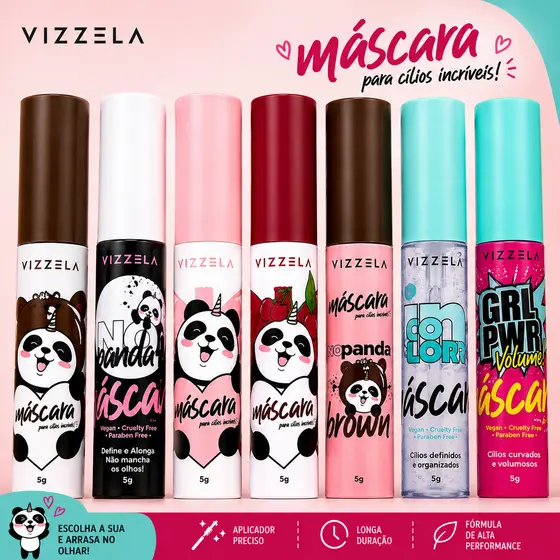Máscara de Cílios Rimel Vizzela Rímel a Prova de Água No Panda No Panda Brown Big No Panda Power Volumão e Incolor
