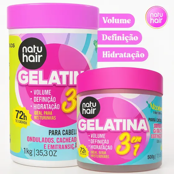 Gelatina Para Cabelo Cacheado S.O.S NATUHAIR 3 em 1 Gelatina para Cabelo 500g e 1Kg