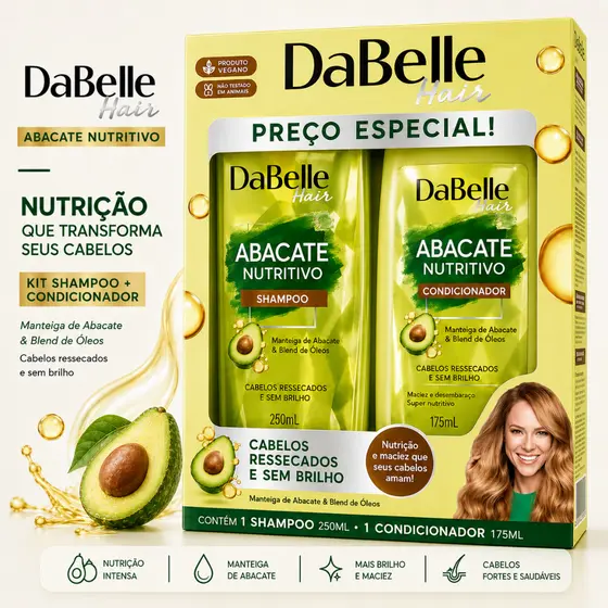 Shampoo e Condicionador DaBelle KIT Abacate 425ml KIT Shampoo Condicionador Nutrição e Alinhamento das Cutículas