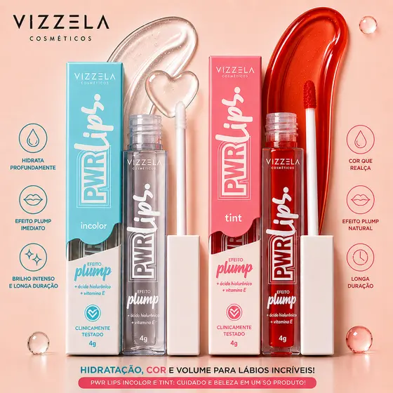 Gloss Aumenta Boca Power Lips Vizzela Brilho Labial Gloss Acido Hialuronico Vizzela Lip Gloss