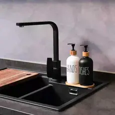 Porta Sabonete ou Sabão Liquido Dispenser 320 ml com Tampa de Bamboo Cores foscas