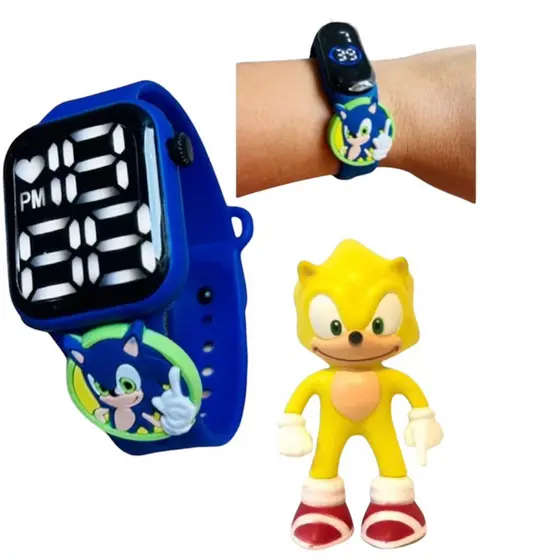 kit 2 boneco1 Sonic +1 Relógio Infantil Digital Sonic A Prova D’água Menino