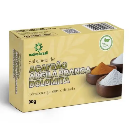 Kit 3 Sabonetes Açafrão Argila Branca Dolomita 90g Clareador Natural Antiacne