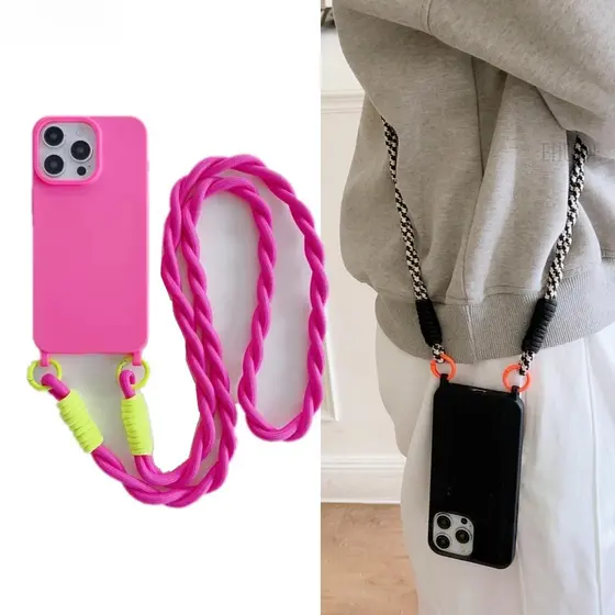 Capa De Cordão Doce À Prova De Choque Para iPhone 16 17 Pro Max 14 12 11 13 15 Plus Alça De Pescoço Crossbody Macia
