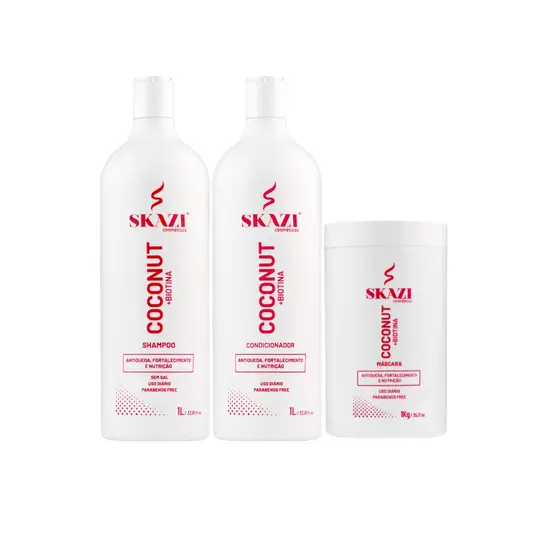 Kit Skazi Coconut Shampoo + Condicionador 01 Litro + Máscara De Tratamento 01Kg