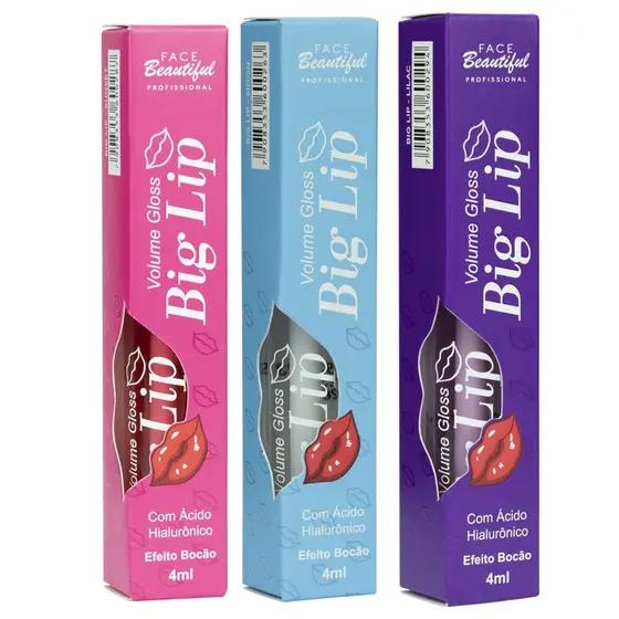 Volume Gloss Big Lip Efeito Bocão Face Beutiful Sabores Variados 4ml