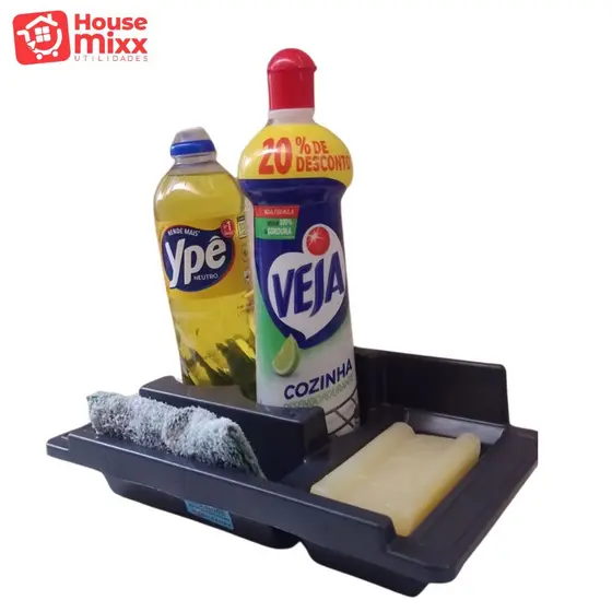 Porta Detergente e Esponja para Pia Porta Suporte Sabao Cozinha Bucha Preto Coisas de Cozinha