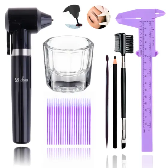 Kit Designer de Sobrancelha Profissional Paquímetro Mixer Dappen Aplicador Palito Lápis Pincel