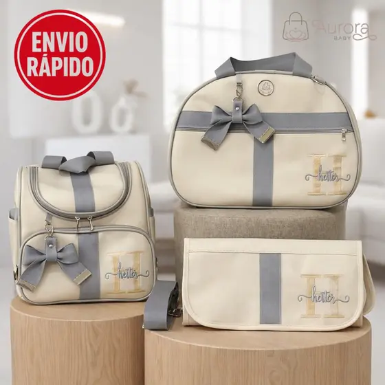 Kit Bolsa Maternidade 3 Peças PERSONALIZADA | Impermeável e Térmica | Coleção Luxo