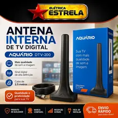 Antena Interna Digital Aquário DTV-200 para TV | Cabo 2,5m | Fácil Instalação | Mais Qualidade de Imagem e Som