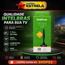 Antena Interna Intelbras AI 1015 TV Digital 4K com Base Imã e Cabo 1,5m