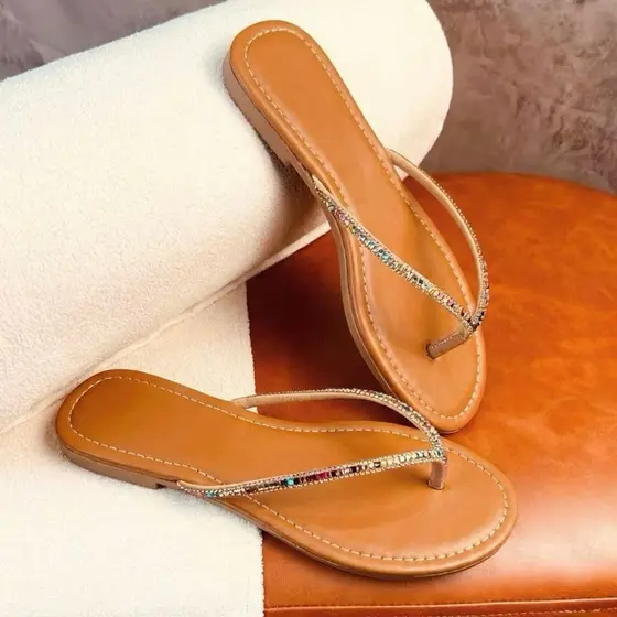 Sandália Papete Feminina com Strass Brilho Confortável Tendência Verão Rasteira