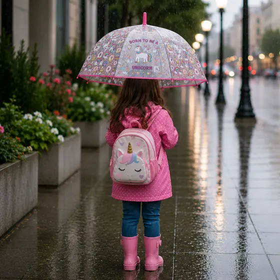Guarda Chuva Infantil Transparente Unicórnio Bengala Estampado Leve com super proteção