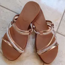 Rasteirinha Feminina Strass Sandália Plana Confortável