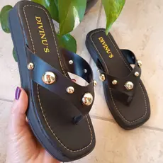 Sandália Papete Flatform Feminino Chinelo de Dedo  Confortável Leve Com Enfeite
