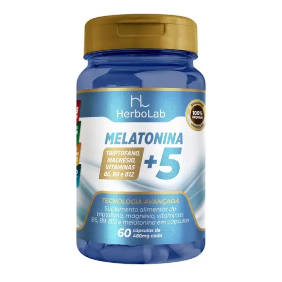 Melatonina + Triptofano + Magnésio + Vitaminas B6, B9 e B12 - 60 Cápsulas -  Herbolab