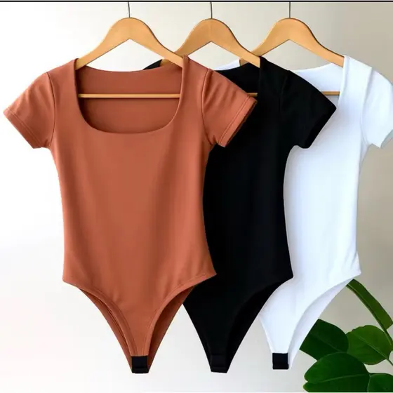 Kit 3 Body Feminino Gola Quadrada Básico Tendência Promoção Envio Rápido