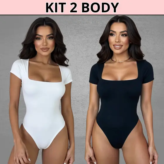 KIT 2 Body Manga Curta Decote Quadrado Manguinha Forrado Suplex Premium blusa feminina estilosa