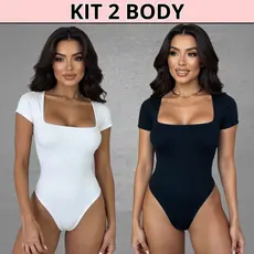 KIT 2 Body Manga Curta Decote Quadrado Manguinha Forrado Suplex Premium blusa feminina estilosa
