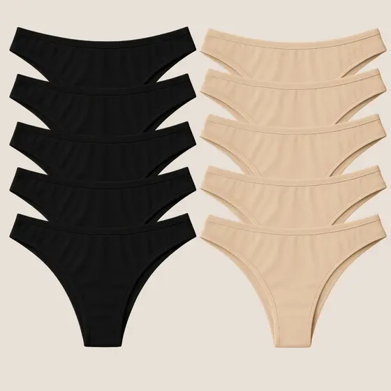Kit 10 Calcinhas Tanga Conforto Microfibra Preta e/ou Bege Forro 100% Algodão