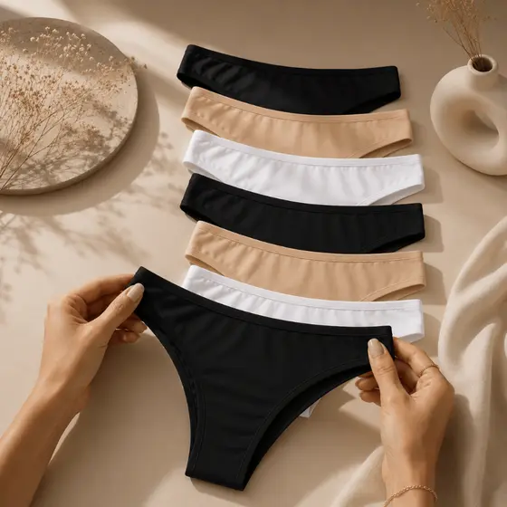 Kit 5/10 Calcinhas Tanga Microfibra Preta e/ou Bege com Forro 100% Algodão