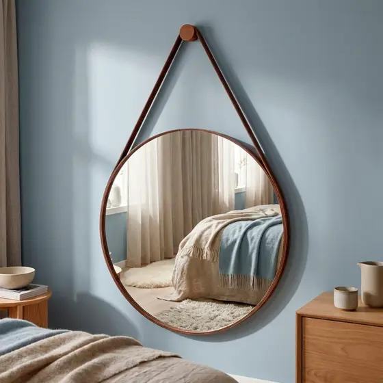 Espelho Redondo Decorativo Adnet 60cm Com Alça de Pendurar + Suporte de Fixação
