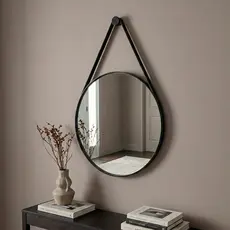 Espelho Decorativo Escritório Banheiro Sala Hall Orgânico Redondo 60cm Com Alça + Suporte de Fixação
