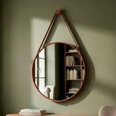Espelho Decorativo Escritório Banheiro Sala Quarto Organico Redondo 30cm + Suporte de Fixação