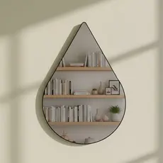 Espelho Pinterest Retrô Grande Orgânico Borda Couro 3cm Decorativo Sala Quarto 44x64cm Mod. Gota