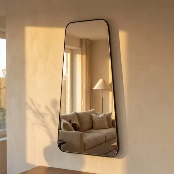 Espelho Grande Corpo Inteiro Geométrico C/ Moldura em Couro 3cm 110x60cm - Mod. Tetris
