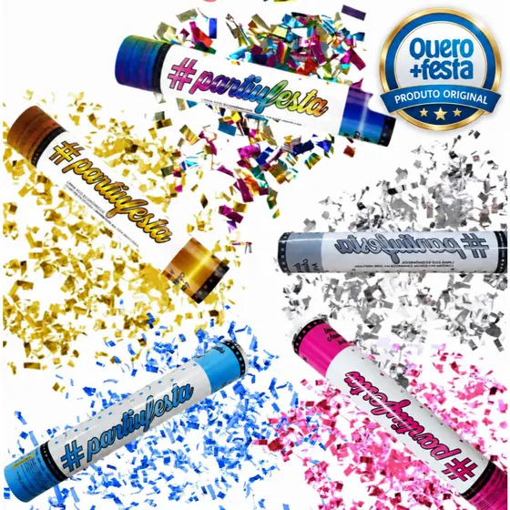 Lança Confete Papel Metalizado Aniversário Chuva de Prata Colorido Festa Tubo de 30cm Chuva Confetes Formatura Casamento