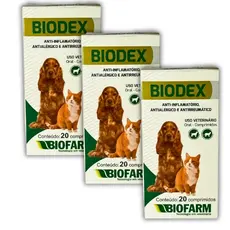 Kit 3 Biodex Biofarm 20 Comprimidos Uso Veterinário Reduz Coceira e Desconforto em Animais