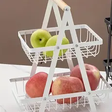 Fruteira de Mesa Média Branca Premium Cesta Frutas de Mesa 33cm altura Aramado 2 Andares Organizador