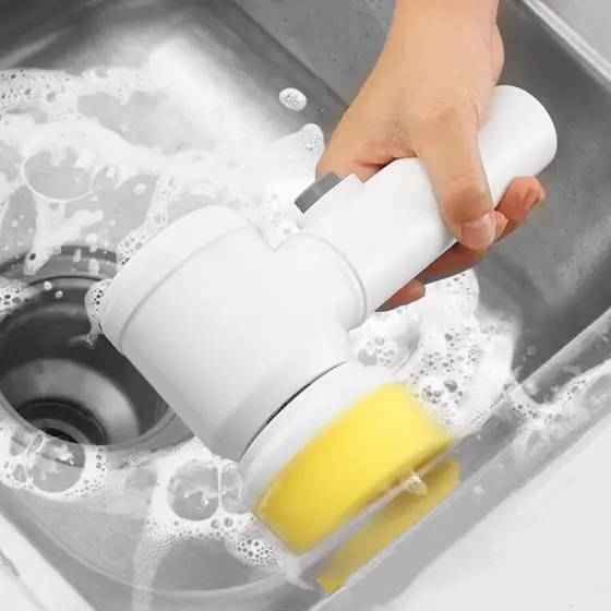 Escova Elétrica de Limpeza USB com Acessórios para Cozinha e Banheiro