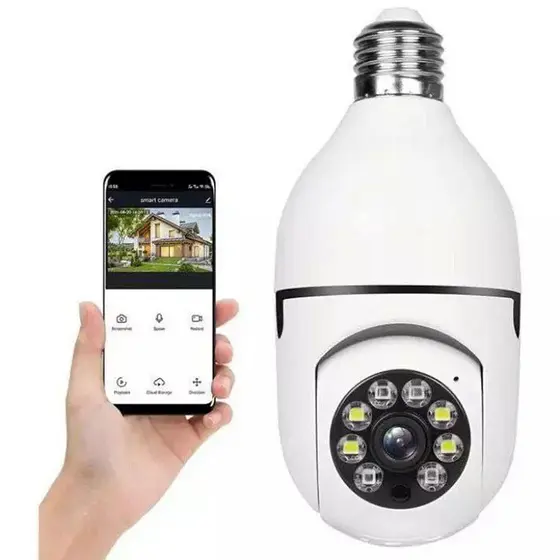 Câmera Segurança Wifi Ip Sem Fio 360 Com Encaixe Lâmpada Bocal Aplicativo Full HD Visão - Bivolt