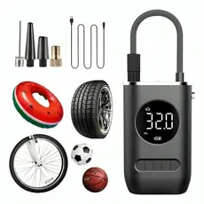 Mini Compressor de Ar Portátil Preto Calibrador Pneu Carro Bicicleta Bola Boia Digital Recarregável