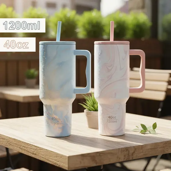 Copo Térmico 1.2L Inox com Canudo Antivazamento Mantém Bebidas Frias e Quentes • Várias Cores