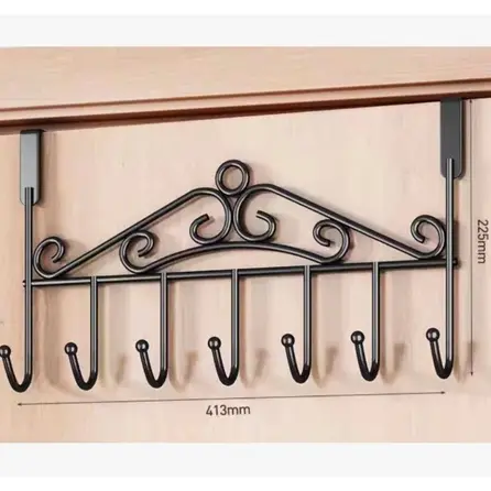 Gancho de porta em ferro forjado com design de 7 ganchos, cabideiro doméstico.