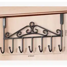 Gancho de porta em ferro forjado com design de 7 ganchos, cabideiro doméstico.