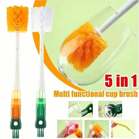 Escova Multiuso 5 em 1 Cabo Longo – Ideal para Limpar Canudos, Copos, Garrafas e Mamadeiras-BM1372