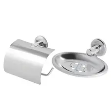 Kit Papeleira / Porta Papel Com Tampa Inox + Saboneteira / Porta Sabonete Inox