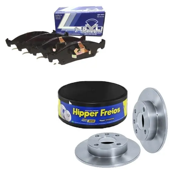 Kit Disco Freio Sólido + Jogo Pastilha Freio Grand Siena 1.4 8V– HIPPER FREIOS / SYL