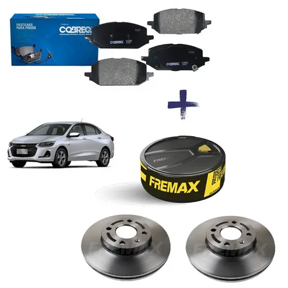 Kit Disco Freio Ventilado + Jogo Pastilha Freio Onix  2019 ate 2025  FREMAX / COBREQ