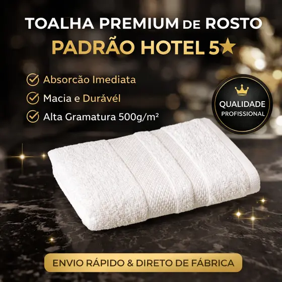 01 Toalha de Rosto Luxo Hotel Padrão 5 Estrelas Macia Alta Absorção 500g/m²