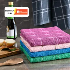 Kit Pano Prato Xadrez Vintage Chef Laune Haus 100% Algodão Felpudo Alta Absorção